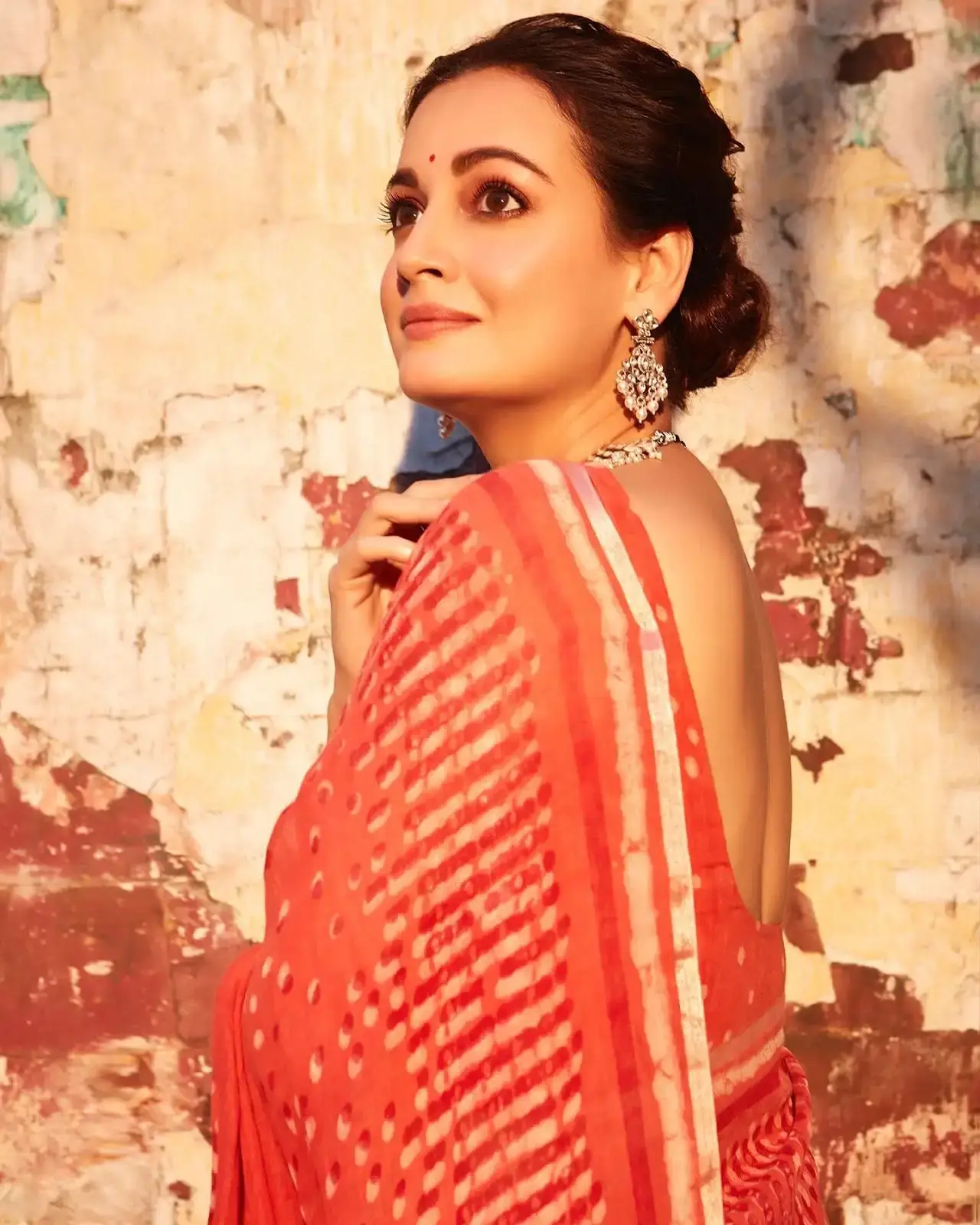 Indian Actress Dia Mirza Images In Traditional Red Saree